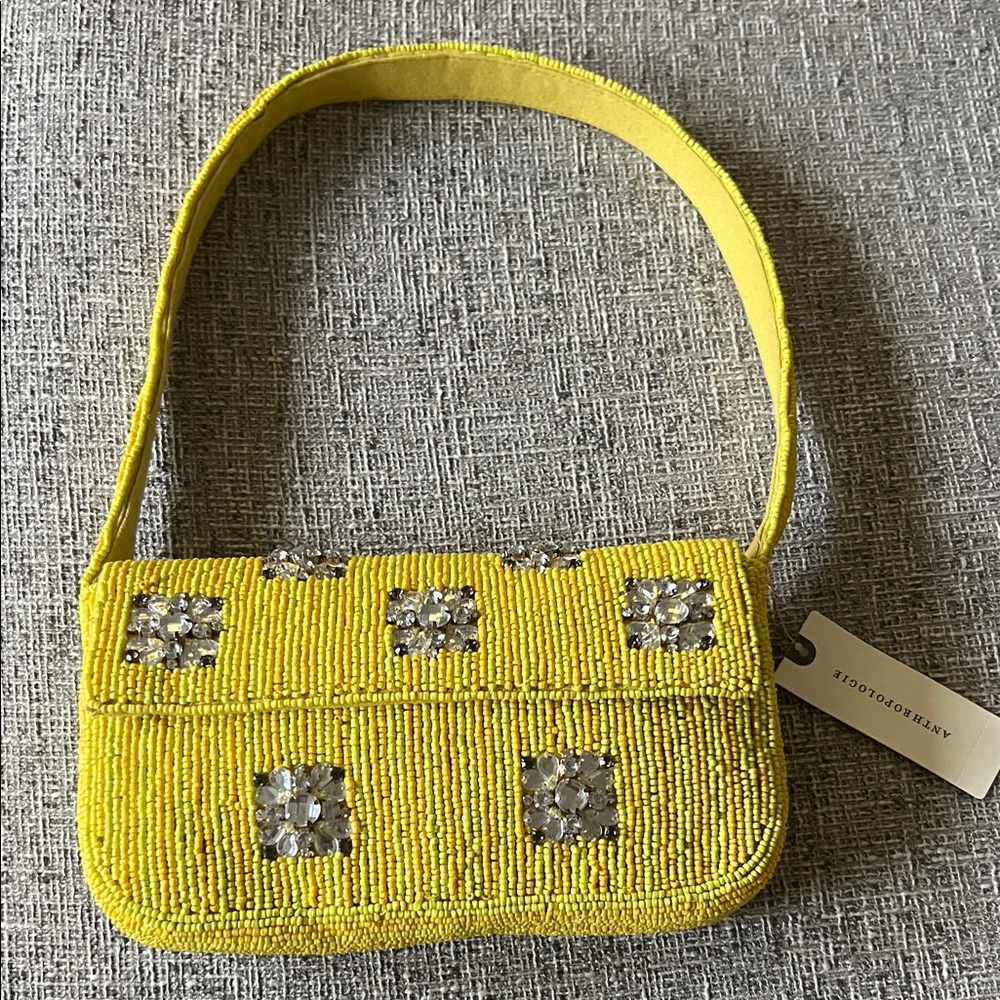 Anthropologie Fiona Beaded Bag Yellow